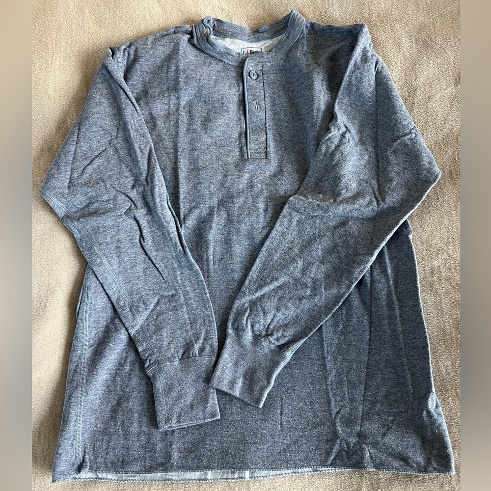 L.L. Bean Heather Blue Long Sleeve Henley Thermal Men’s Shirt size Large - Picture 11 of 12